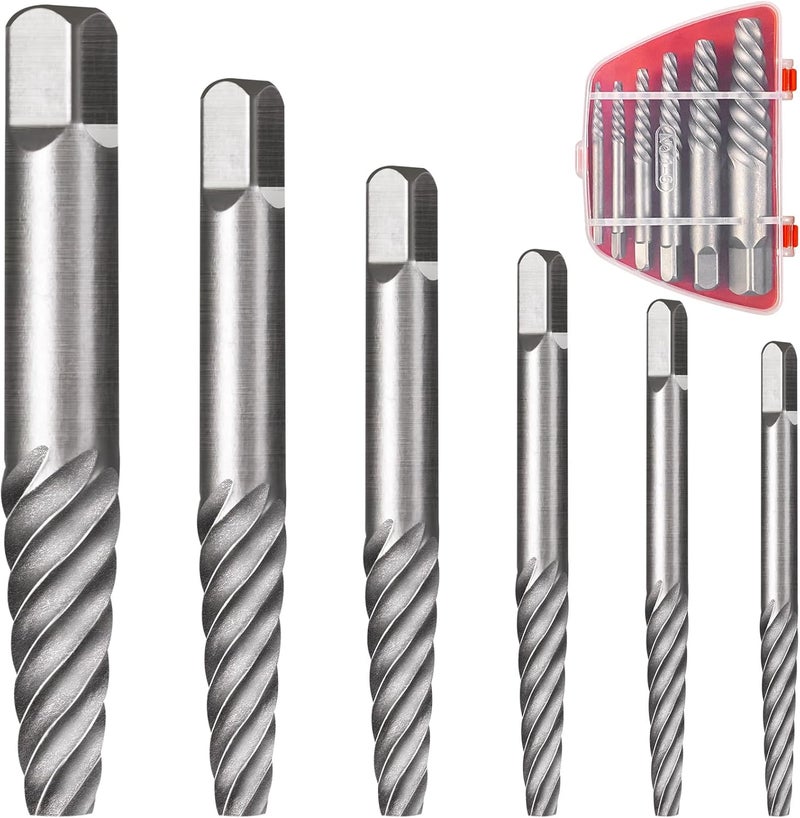 Doaho 6 Pcs Spiral Screw Extractor Set, Cr-Mo Bolt Extractor Kit, Easy Out Broken Bolt Extractor Kit, Spiral Flute Bolt Remover Set for Remove Broken Bolts, Damaged Screws - Image 1